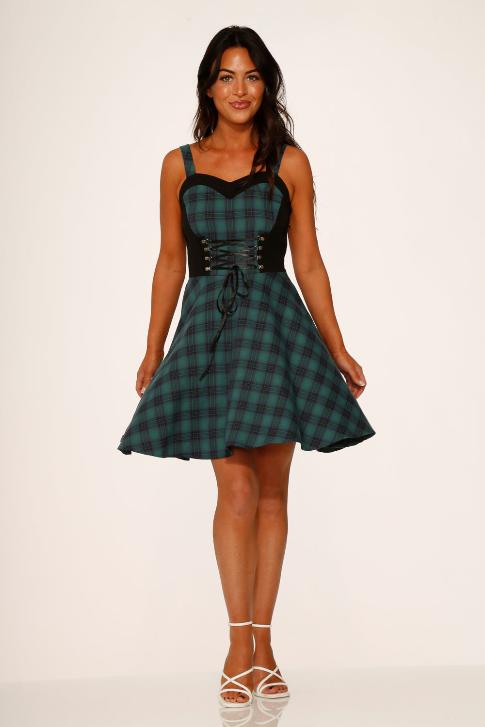 Stylish Green Plaid Swing Dress for Women - Flowy A-Line Skirt, Comfortable & Fashionable - Perfect for Casual Outings, Parties & Date Nights