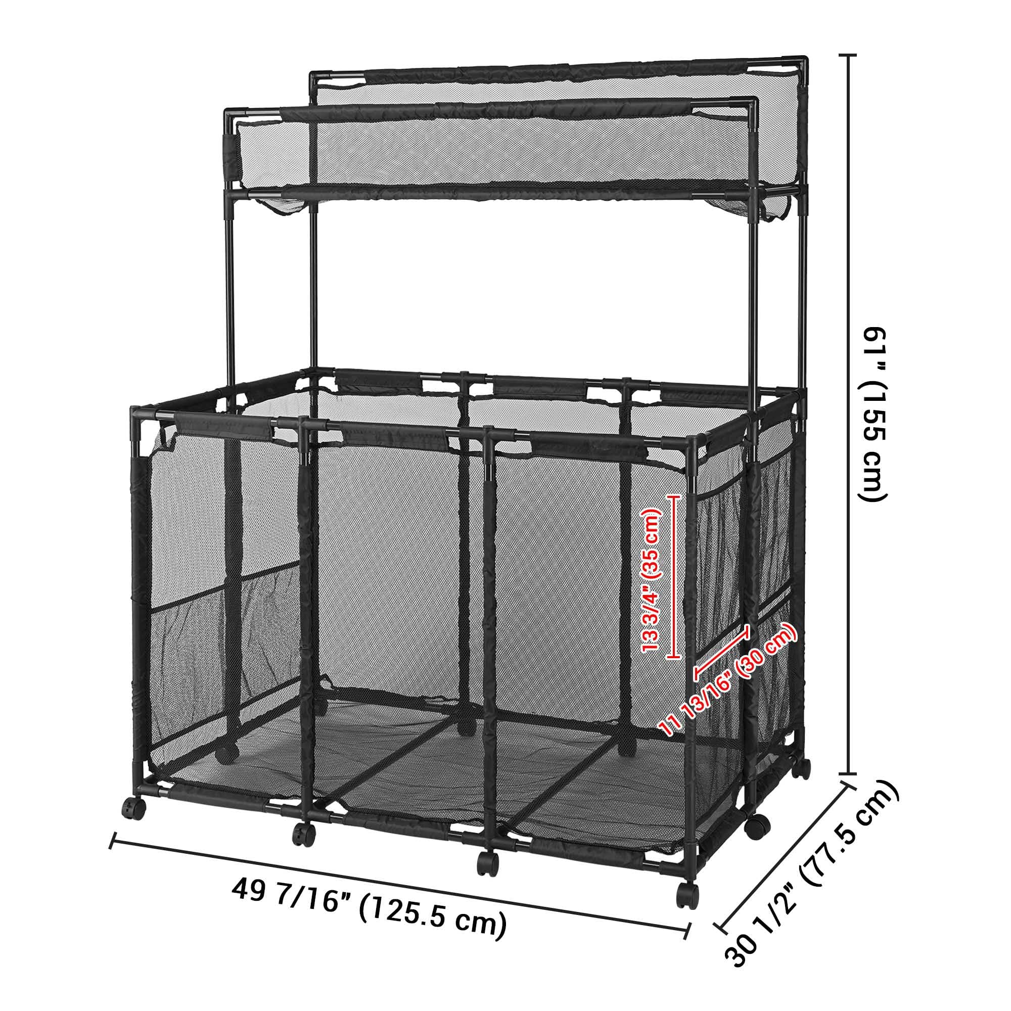 Yescom Heavy-Duty 10-Wheel Rolling Mesh Pool Storage Bin - XXL Double Decker with Noodle Holder, Pool Float Organizer - Upgraded Sturdy Connectors, 49