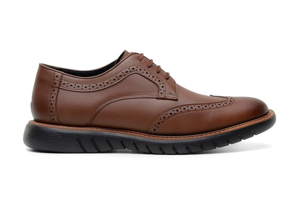Ahimsa Vegan Leather Harry Brogue Shoes in Cognac - Wide Width Comfort for Men | Perfect for Office, Casual Wear & Formal Occasions