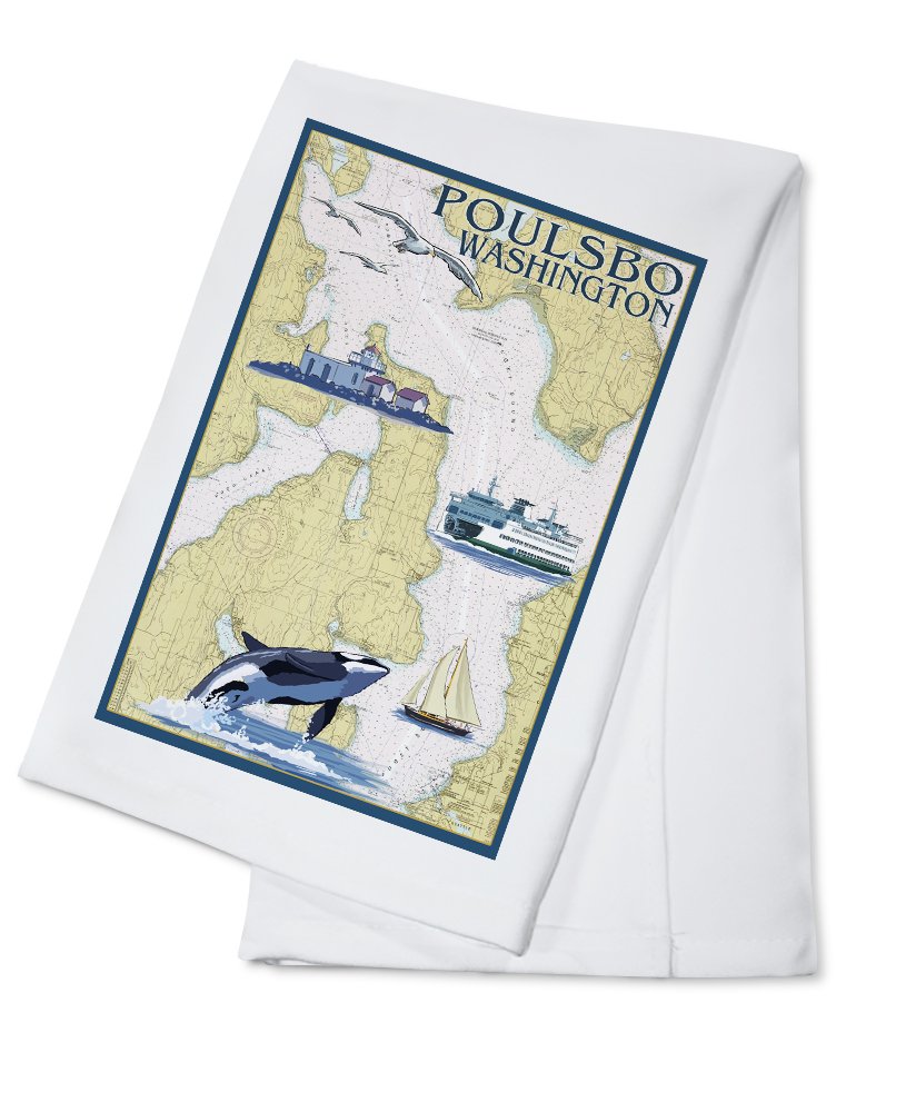 Nautical Chart Tea Towel - 100% Cotton Decorative Hand Towel for Kitchen & Home | Poulsbo, Washington Inspired Design | Perfect for Dish Drying, Decor & Gifts