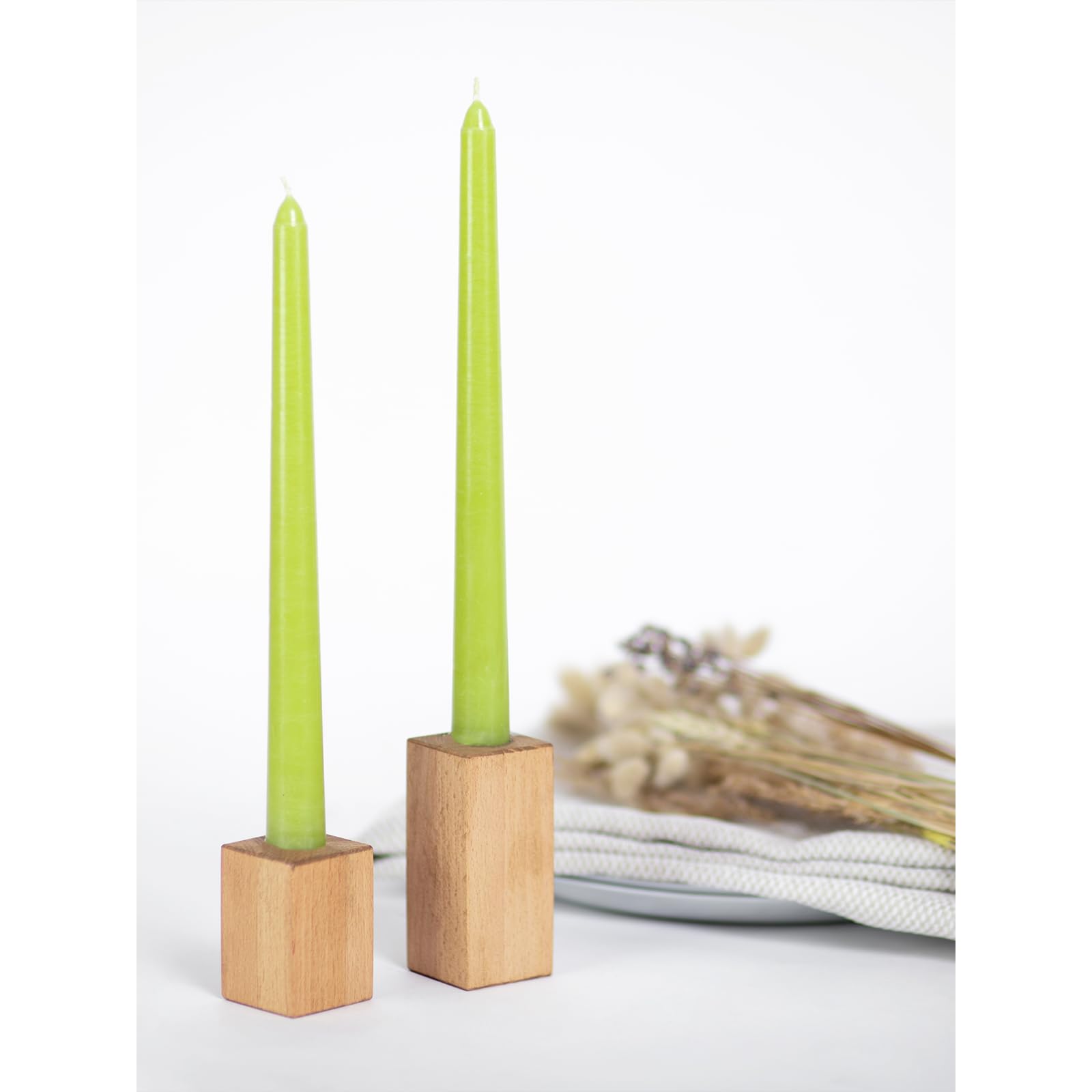 Premium 12 Inch Unscented Taper Candles - Set of 4 Dripless, Smokeless, Slow-Burning Olive Candles for Dining, Weddings & Home Decor | CANDWAX
