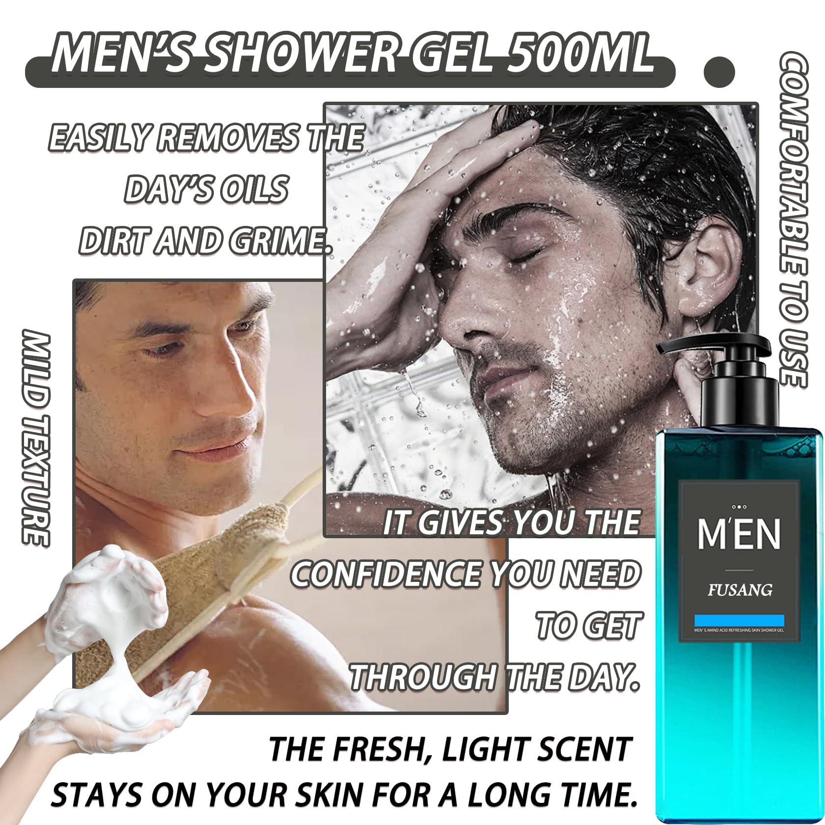 Men's Moisturizing Body Wash 500ml - Hydrating & Refreshing Shower Gel for Dry Skin - Perfect for Daily Use & Post-Workout Shower