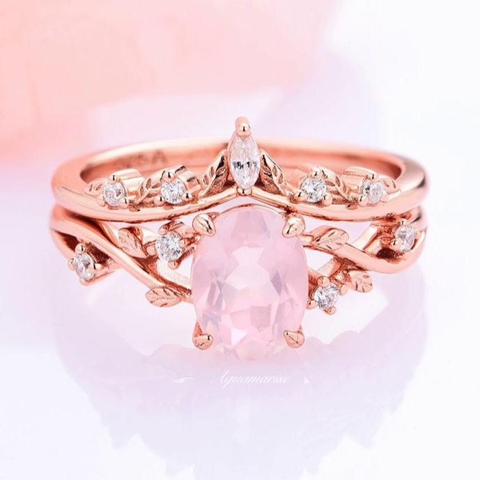 Natural Rose Quartz Fairy Ring Set - 14K Rose Gold Vermeil Jewelry for Women, Gift for Her, Boho Chic Style, Healing Crystal Rings for Love & Positive Energy | Perfect for Weddings, Date Nights & Spiritual Healing