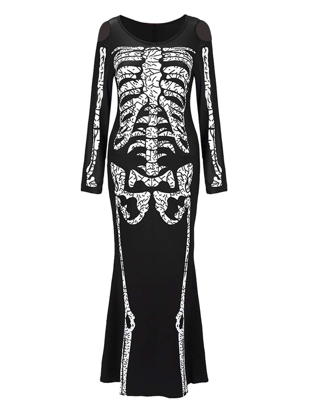 GRACIN Women's Skeleton Print Stretchy Maxi Dress - Halloween Costume for Adults | Perfect for Halloween Parties, Cosplay & Themed Events