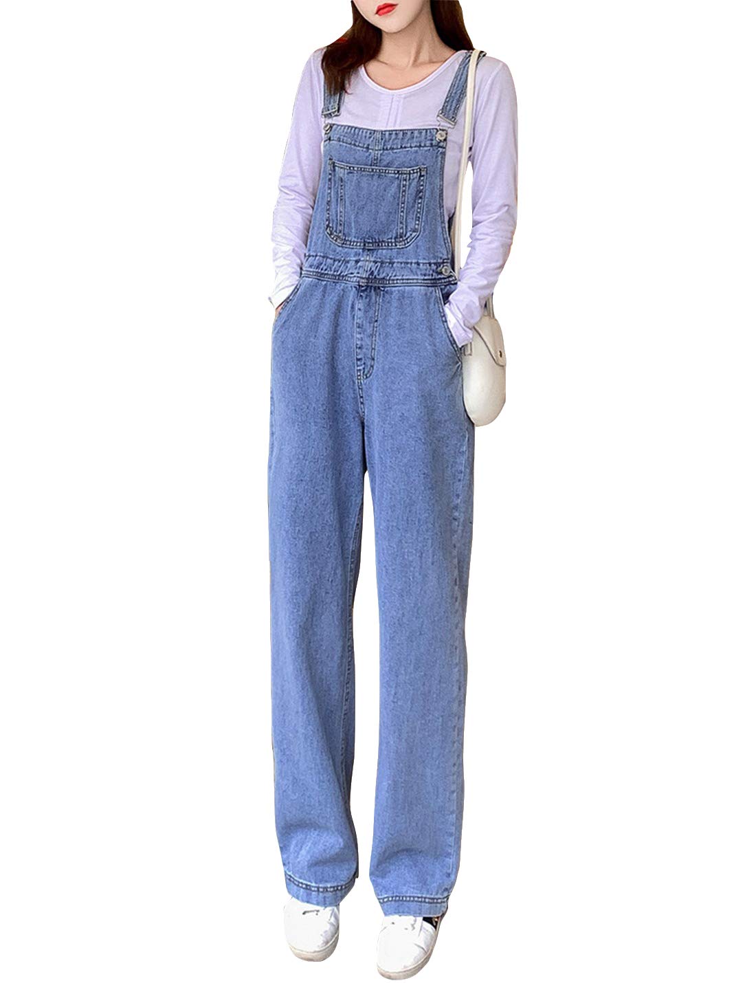 Omoone Women's Loose Fit Denim Overalls - Bib Romper Jeans with Adjustable Suspenders | Casual Jumpsuit for Everyday Wear, Weekend Outings & Street Style Fashion