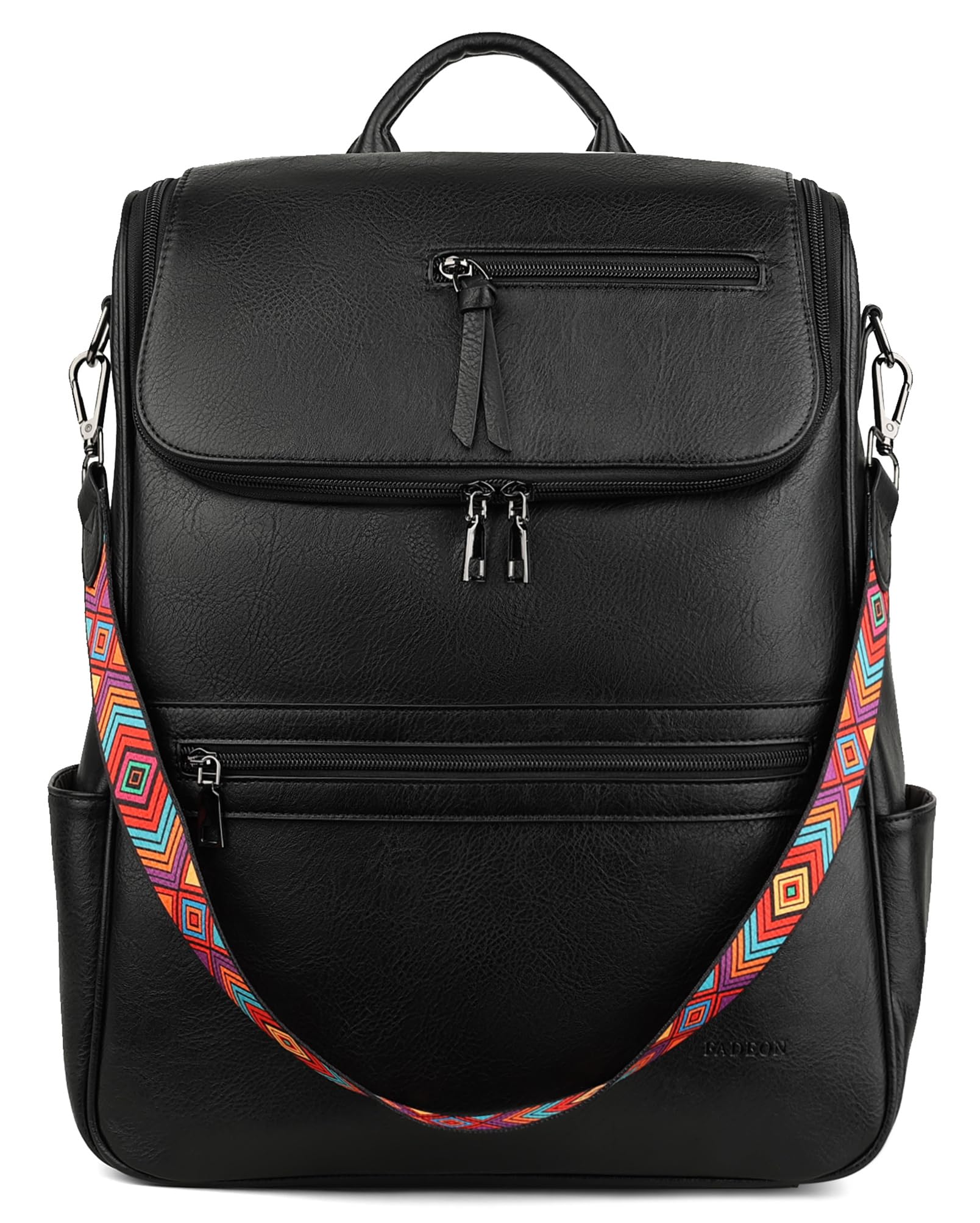 FADEON Women's Leather Laptop Backpack - Stylish PU Travel Backpack with Dedicated Laptop Compartment (15.6 Inch), Water-Resistant Work Bag for Business, College & Commuting - Black