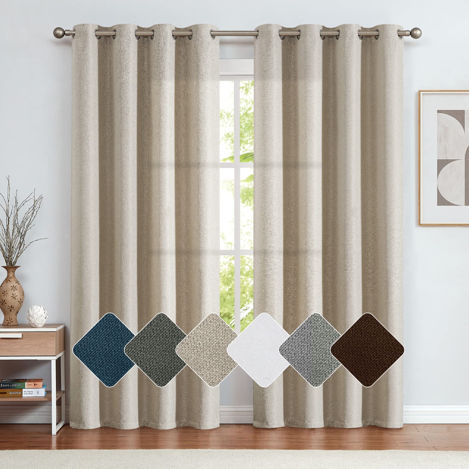 Vangao 84 Inch Blackout Curtains for Bedroom & Living Room - Linen Textured Thermal Insulated Drapes, Grommet Top Window Treatments, Greyish Beige (Set of 2 Panels) - Perfect for Light Control, Privacy & Home Decor