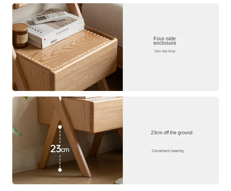 Solid Oak Wood Nightstand with Built-in LED Light - Modern Bedside Table for Bedroom, Living Room & Office