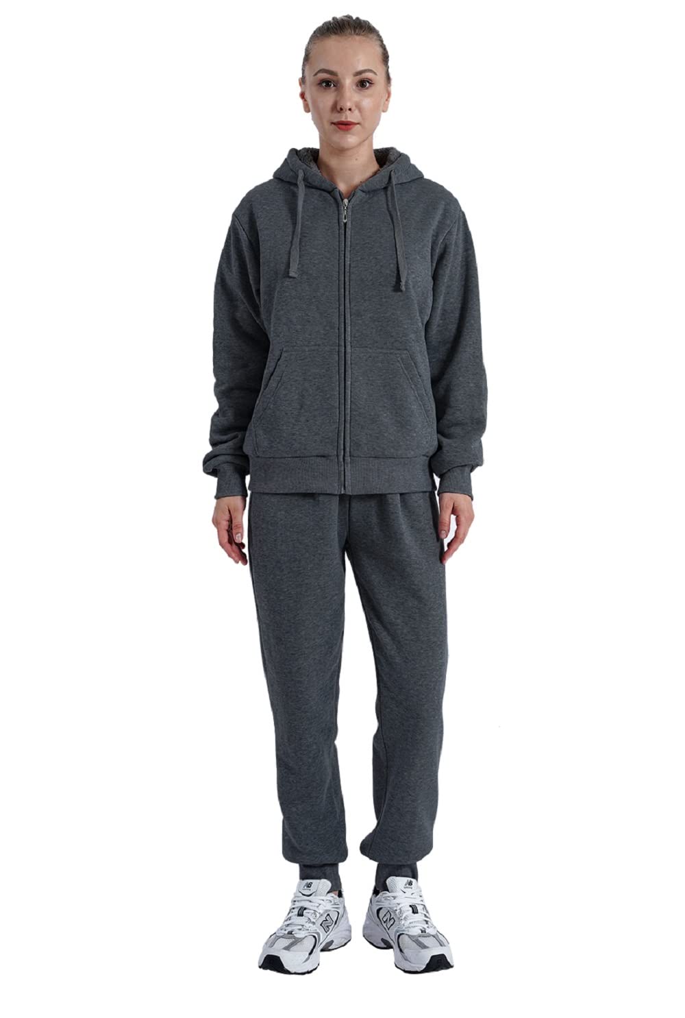 Facitisu Women's 2-Piece Fleece Tracksuit Set - Cozy Pullover Hoodie & Jogger Pants with Pockets | Lounge Wear, Casual Outfit, Athleisure for Home & Gym