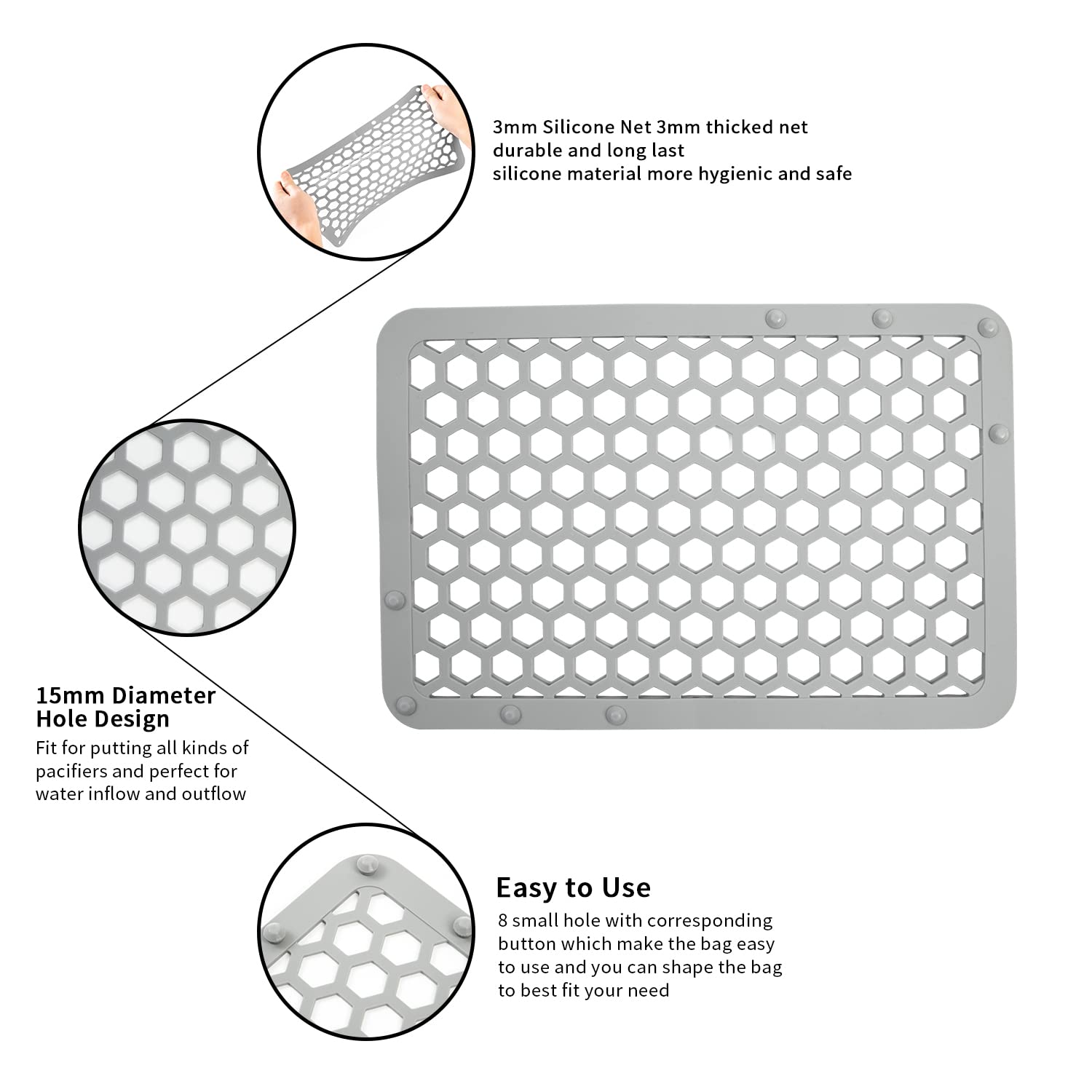 REVEX Silicone Dishwasher Basket for Baby Bottles, Pacifiers, Small Parts & Toy Accessories - Adjustable Size, Durable & Safe (Grey, 11.8
