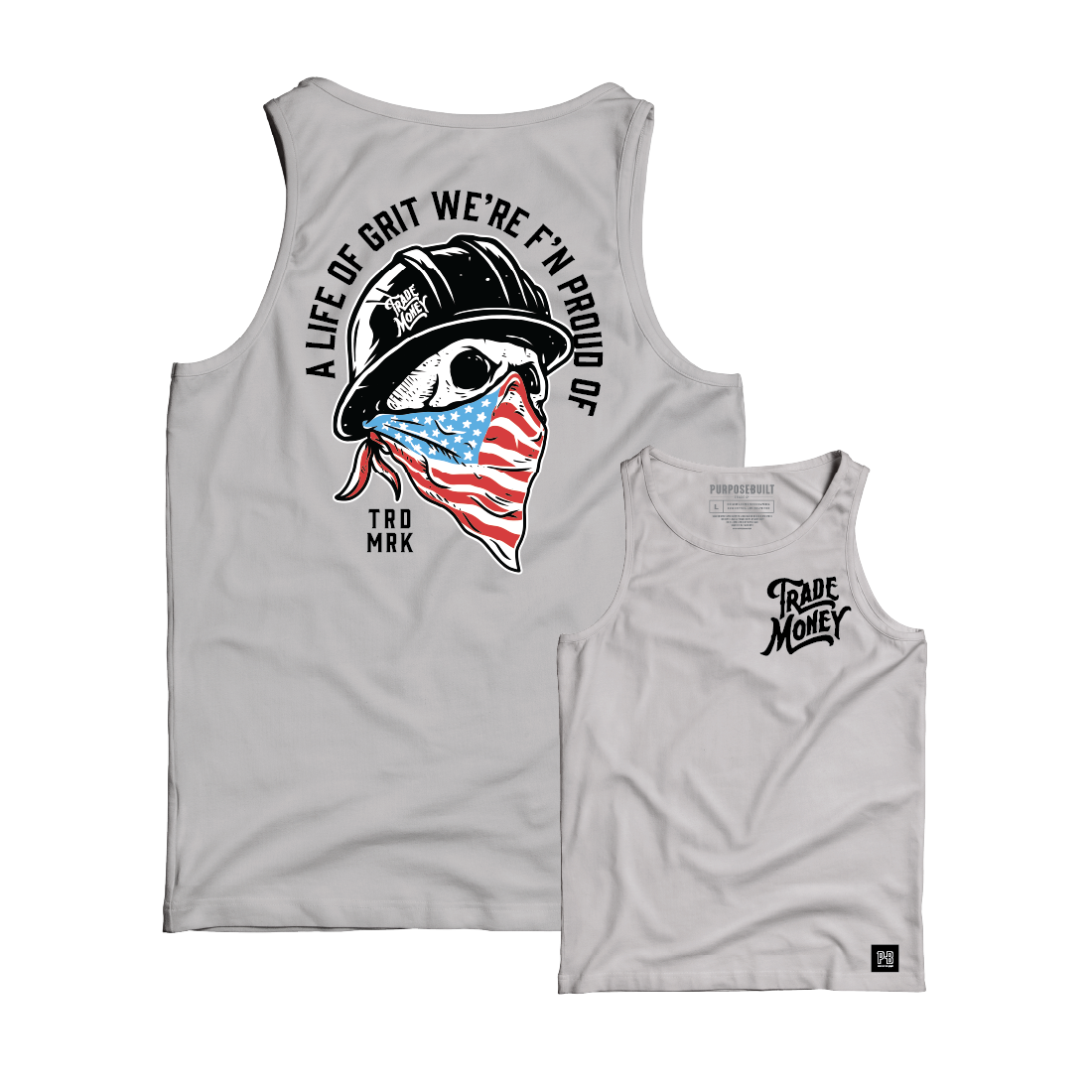 American Grit Tank Top - Grey Cotton Muscle Tee for Men | Gym Workout & Casual Streetwear