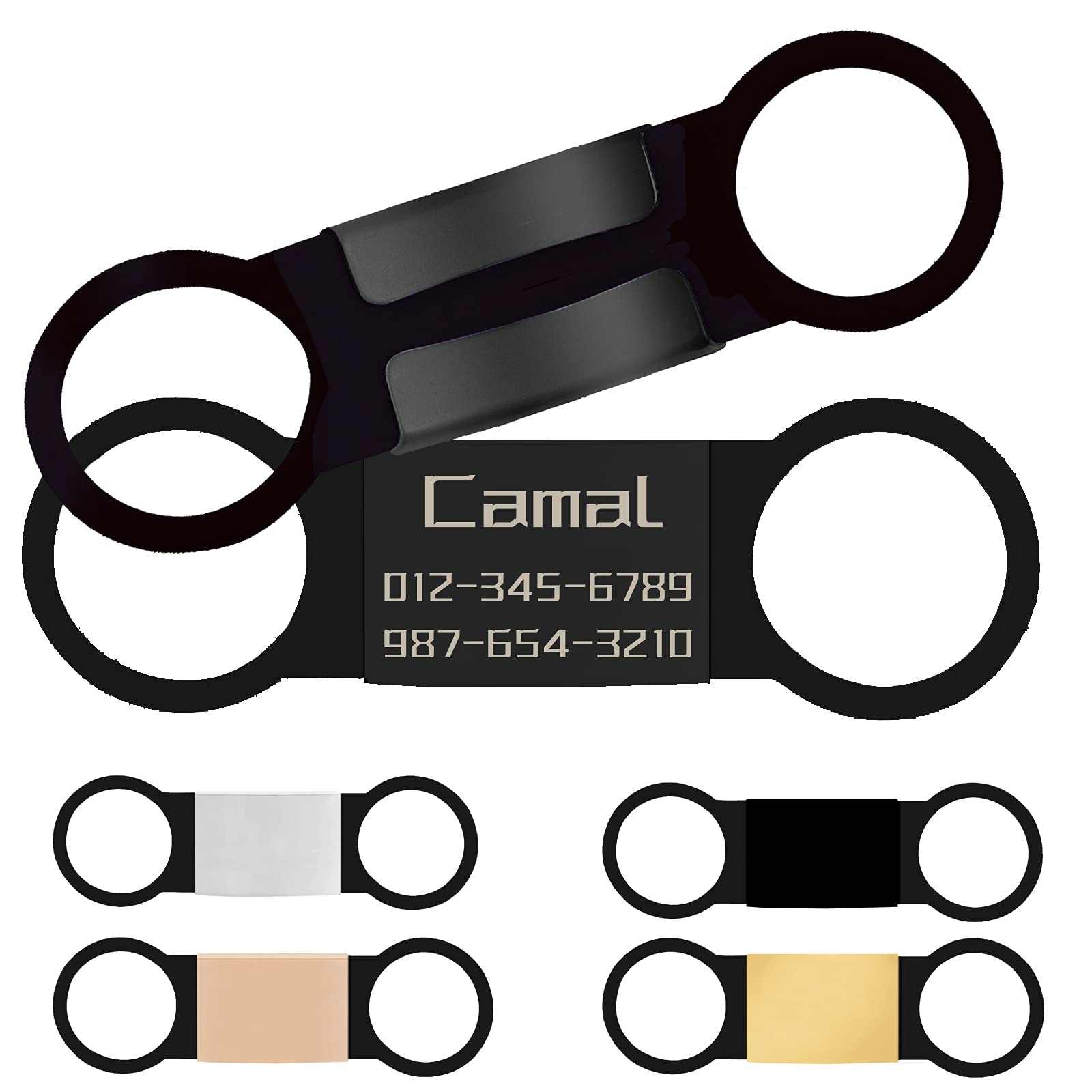 Custom Engraved Stainless Steel Slide-On Pet ID Tags - Jingle Free Personalized Dog & Cat Tags (2 Pack, Large, Black) for Collars | Perfect for Daily Walks, Travel & Pet Safety Identification