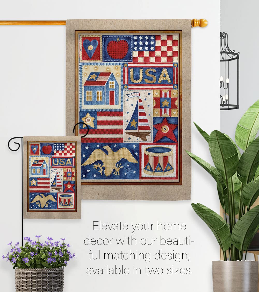 USA Patriotic House Flag Set 28x40 with Flagpole - Breeze Decor for Outdoor Decor