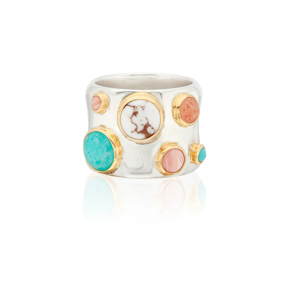 Anna Beck Wavy Multi Stone Ring - Elegant Stackable Jewelry for Women, 925 Sterling Silver Boho Chic Ring for Everyday Wear & Special Occasions