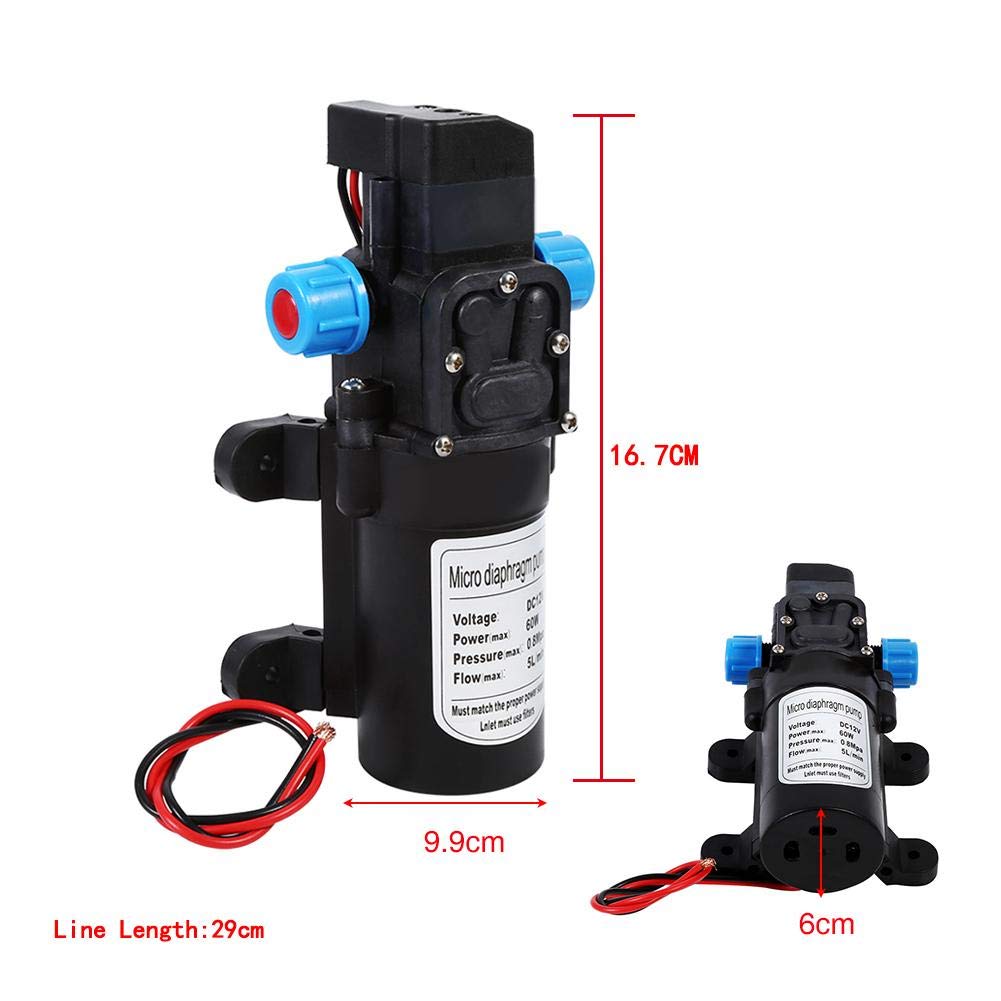 12V DC Diaphragm Water Pump - High Pressure 116PSI, 5L/min Flow, 60W Self-Priming Spray Pump with Pressure Switch - Perfect for Caravan, Camping, Boat, RV & Marine Applications