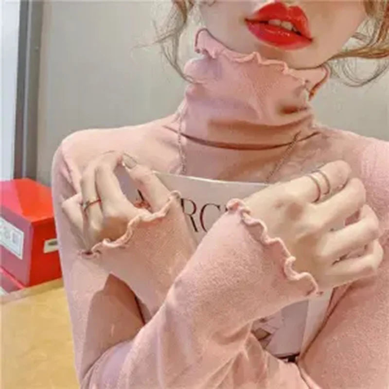 Fold Turtleneck High Elastic Solid Color Sweater - Women's Stretchy Knit Pullover for Winter Warmth - Perfect for Office Wear & Casual Outfits