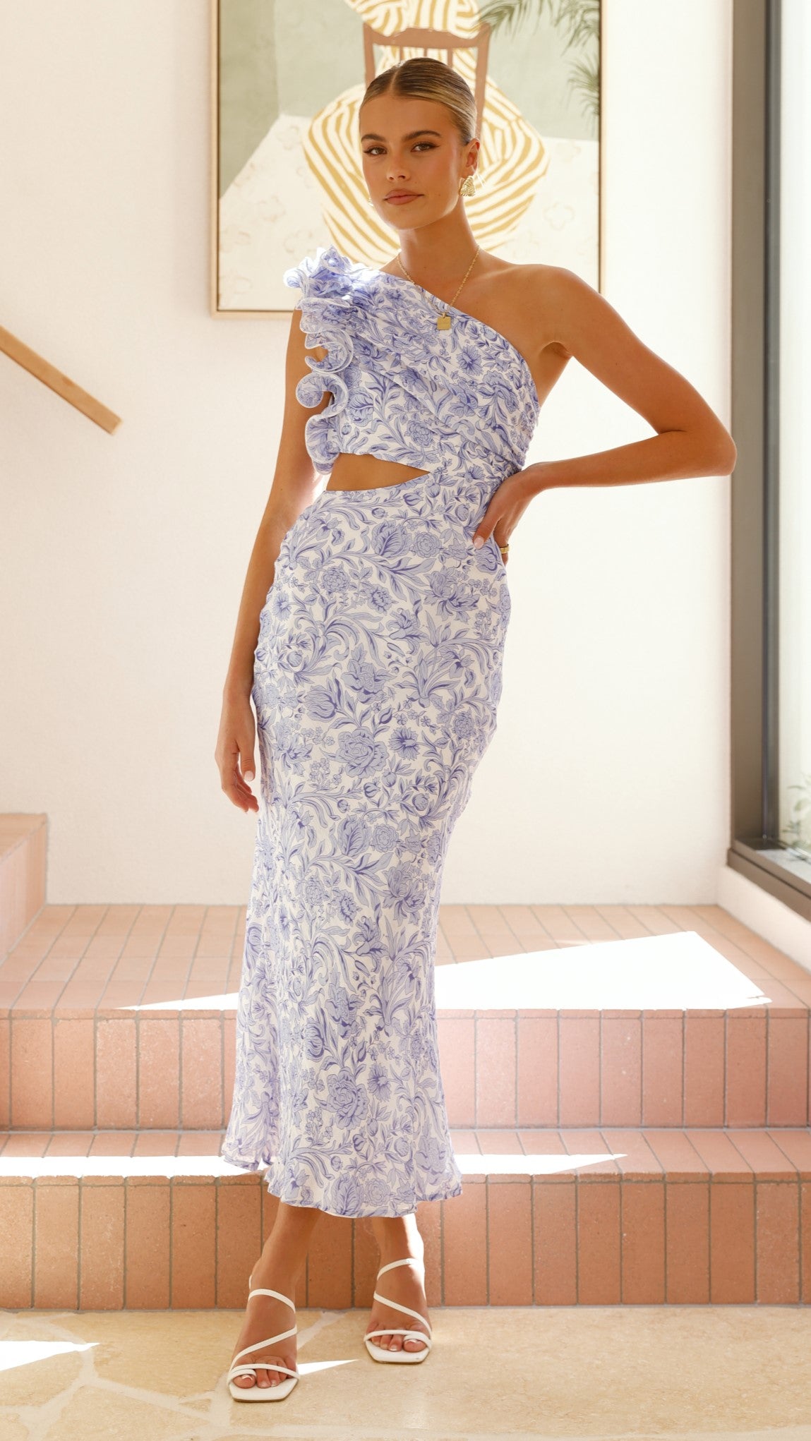 Amina Maxi Dress - Blue Floral Summer Dress for Women | Beach Wedding, Vacation & Party Wear