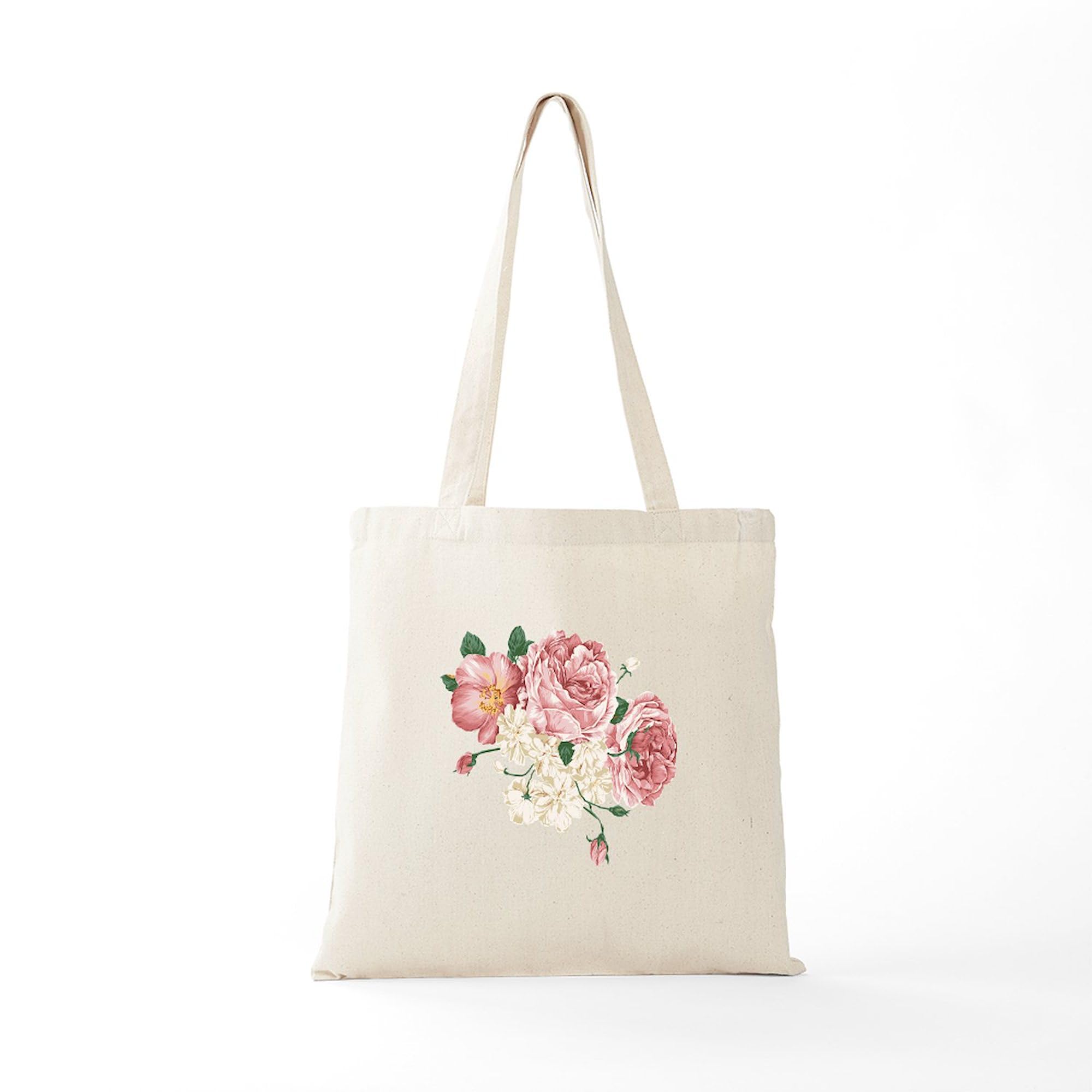 Pink Roses Floral Canvas Tote Bag - Reusable Eco-Friendly Shopping Bag for Women | Perfect for Groceries, Beach Trips & Farmers Market