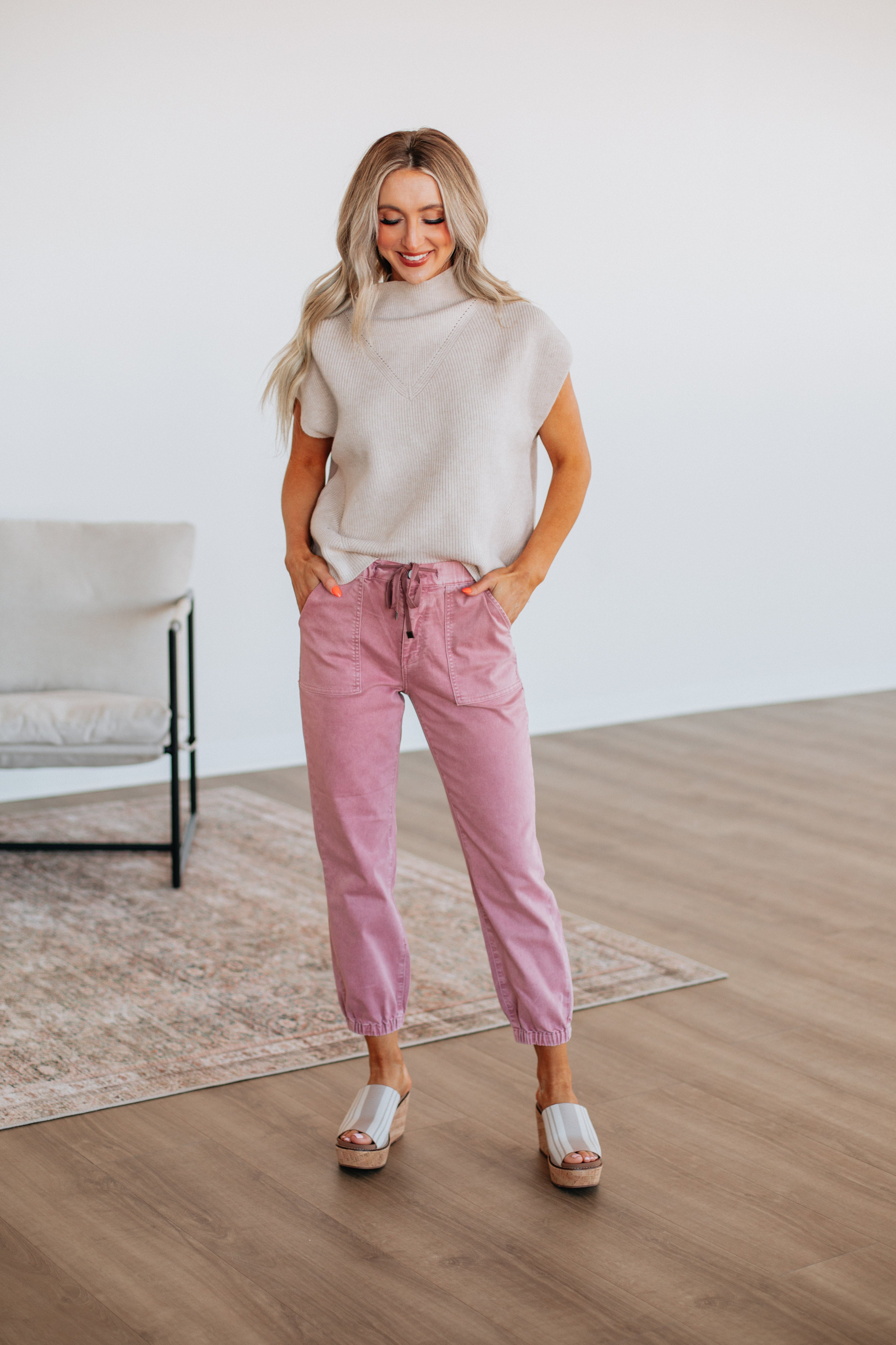 Drea Mica Joggers for Women - Soft High Waisted Lounge Pants, Blush Pink - Perfect for Yoga, Running, Travel & Home Relaxation
