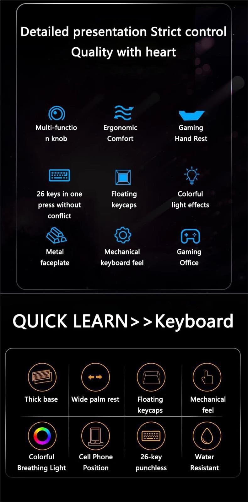 RGB Gaming Keyboard and Mouse Combo with Wired USB Mechanical Switches, Rainbow Backlit for PC - Perfect for Office Work, Beginner Gamers & Professional Gaming Setups