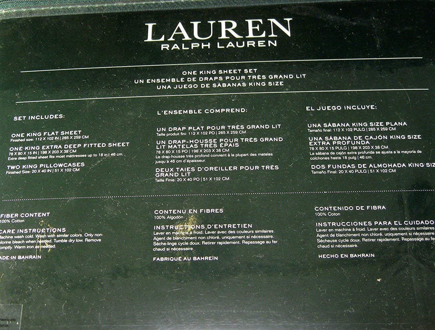 Lauren Ralph Lauren King Size Medallion Floral Sheet Set - 100% Cotton Gray Luxury Bedding for Master Bedroom & Guest Room