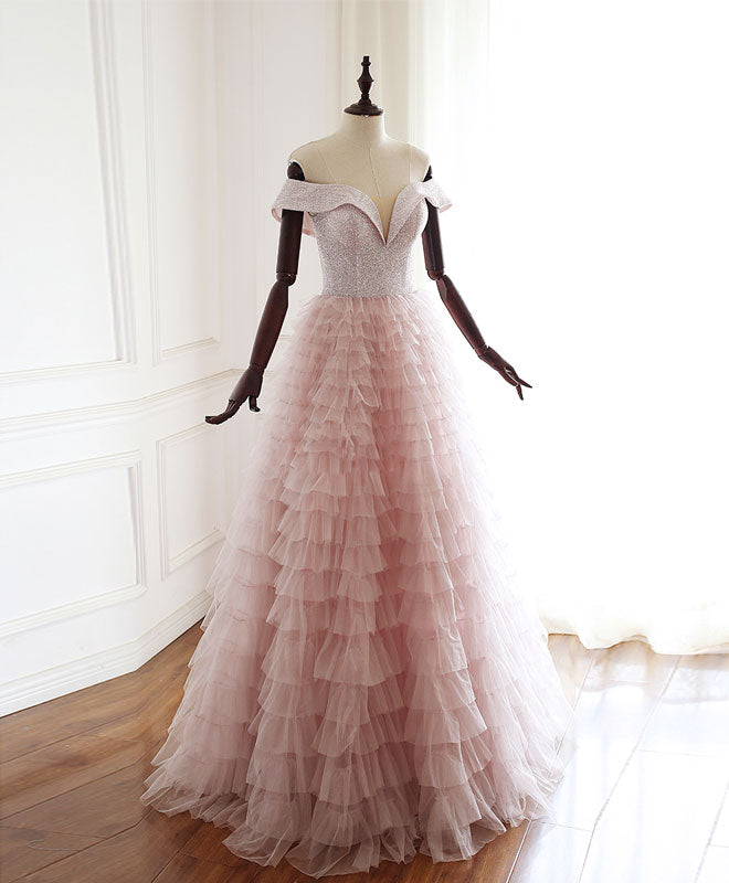 Elegant Pink Sweetheart Off Shoulder Tulle Long Prom Dress - Formal Evening Gown for Homecoming, Wedding Guest & Special Occasions