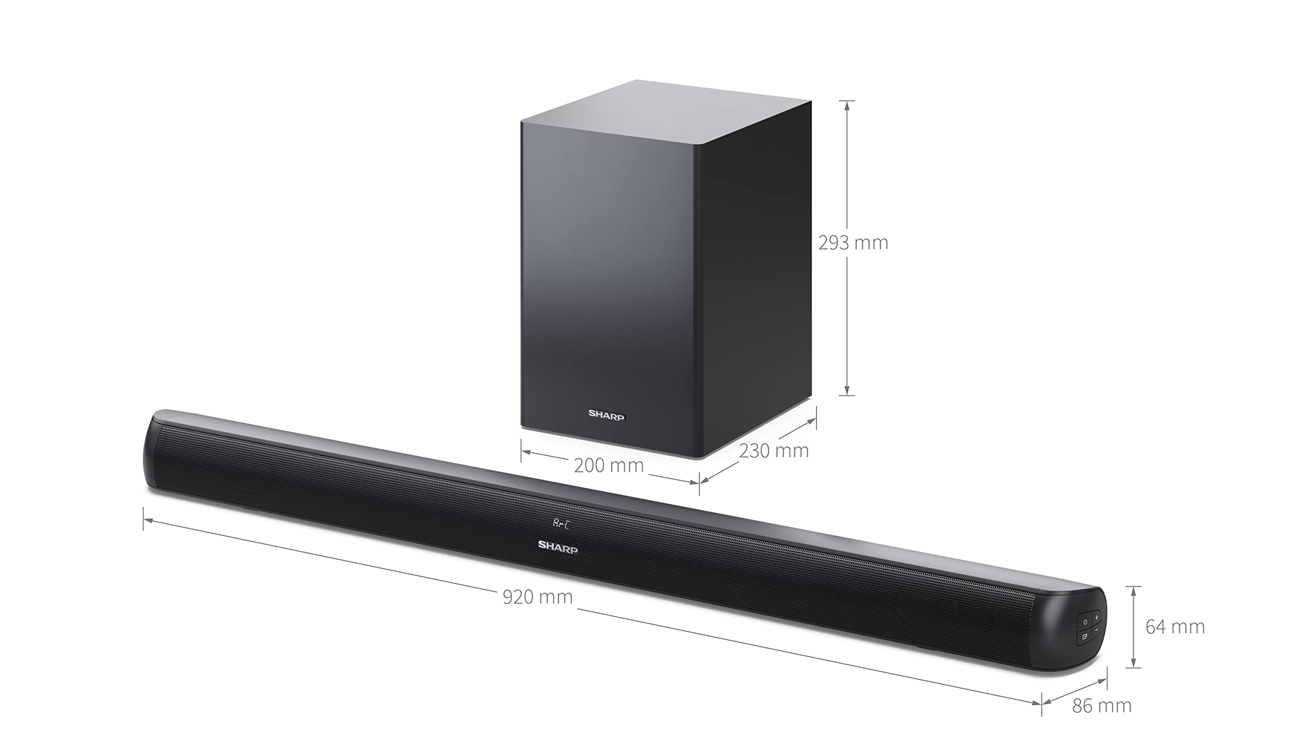 SHARP HT-SBW202 2.1 Channel Soundbar with Wireless Subwoofer - 200W Slim Bluetooth Speaker for TV, Home Theater & Streaming | HDMI ARC, Optical, USB, AUX Inputs | Wall Mountable or Tabletop Setup - Perfect for Movies, Gaming & Music (Black)