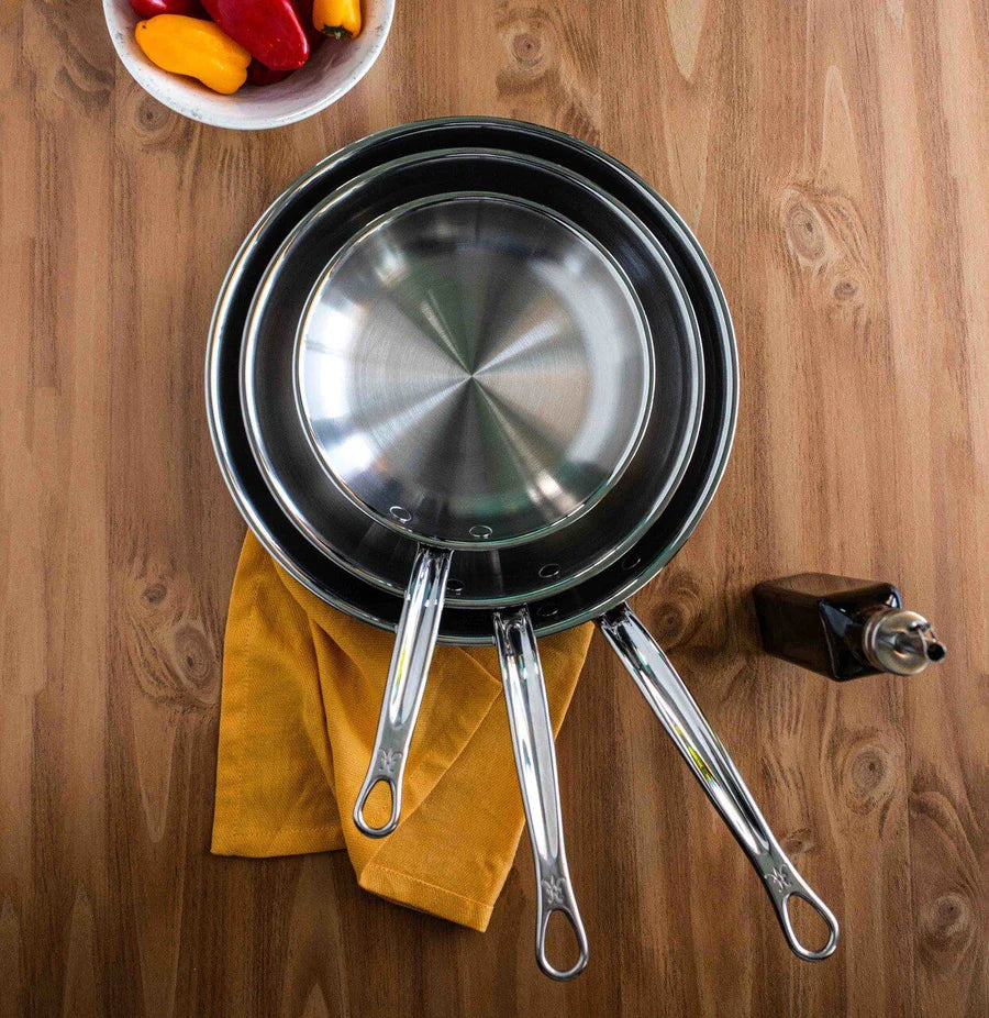 Premium Probond Professional Clad Stainless Steel Skillet Set - 8/10/12 Inch Nonstick Frying Pans for Induction Cooktops - Perfect for Searing, Sautéing & Frying at Home or Restaurant Cooking