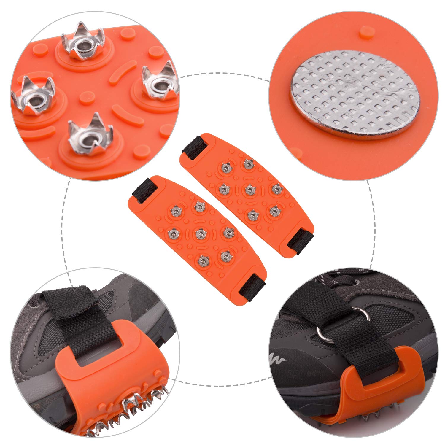 7-Point Anti-Skid Traction Cleats for Hiking Boots & Snow Shoes - Ice Grips for Walking, Jogging, Mountaineering on Snow & Slippery Surfaces | Winter Outdoor Safety Gear