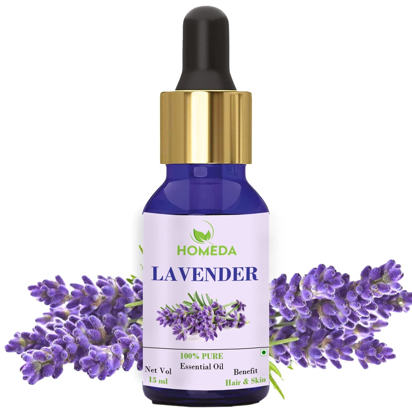 Homeda 100% Pure Lavender Essential Oil (15ml) for Hair Growth, Skin Care, Relaxation & Aromatherapy - Perfect for Diffusers, Massage, Bath, Soap Making & Sleep Aid | Natural Essential Oil for Face, Body & Home Use
