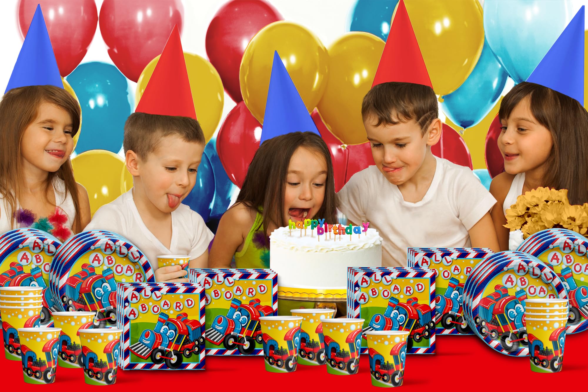 Train Themed Birthday Party Supplies Set - 16-Piece Tableware Kit with Plates, Napkins & Cups | Perfect for Kids' Train-Themed Parties & Decorations