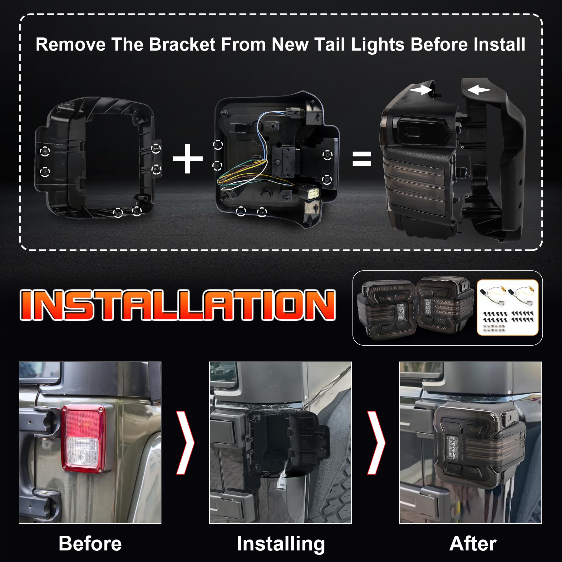 Smoke Lens LED Tail Lights for 2007-2018 Jeep Wrangler JK JKU - Sport Sahara Rubicon Unlimited - Brake/Turn Signal/Reverse Lights - 2PC Set - Upgrade Your Off-Road Adventure & Night Driving Safety