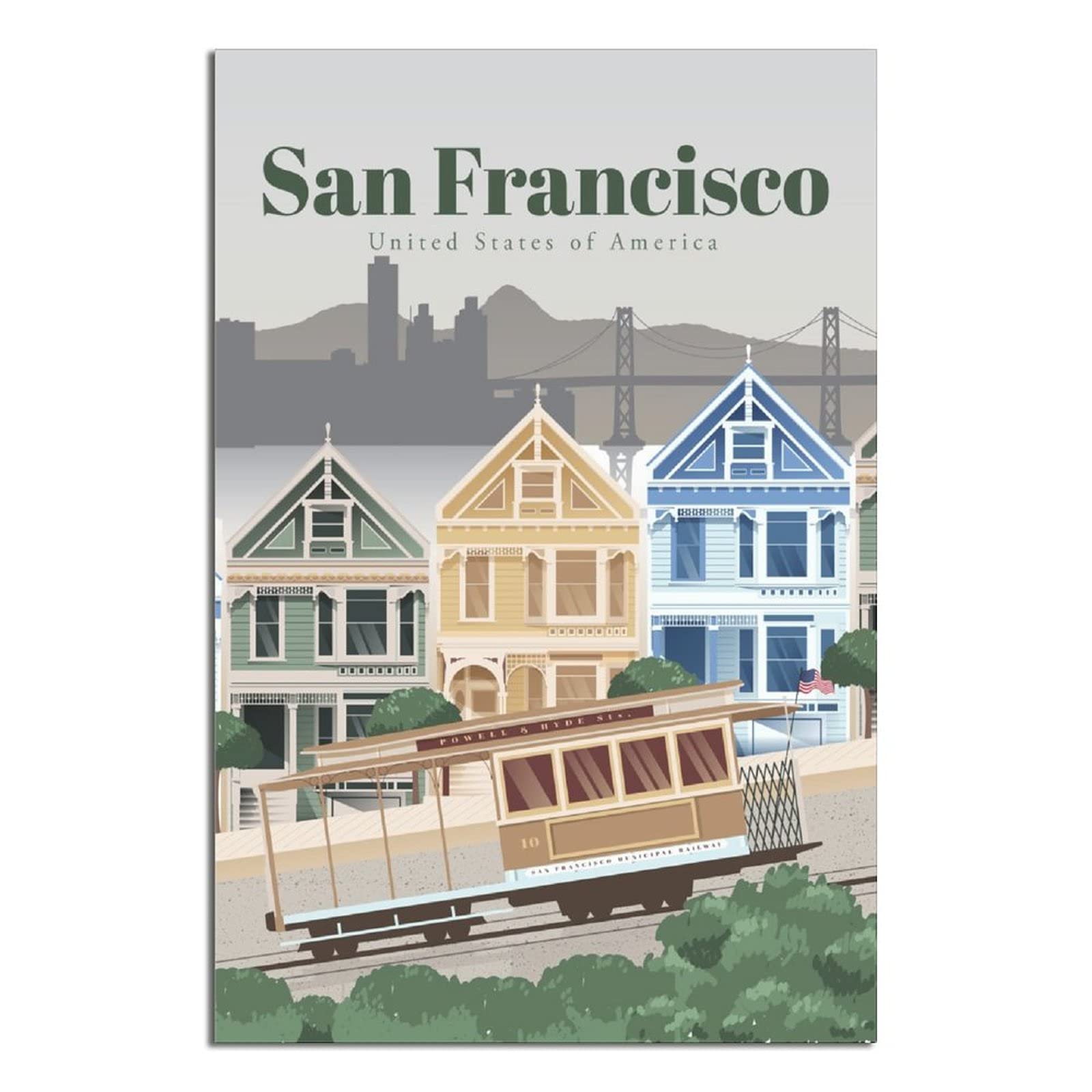 Vintage Travel Posters America - San Francisco Painted Ladies Canvas Wall Art - Modern Home Decor for Living Room, Bedroom & Office - Perfect Birthday Gift for Travel Lovers & Home Decoration