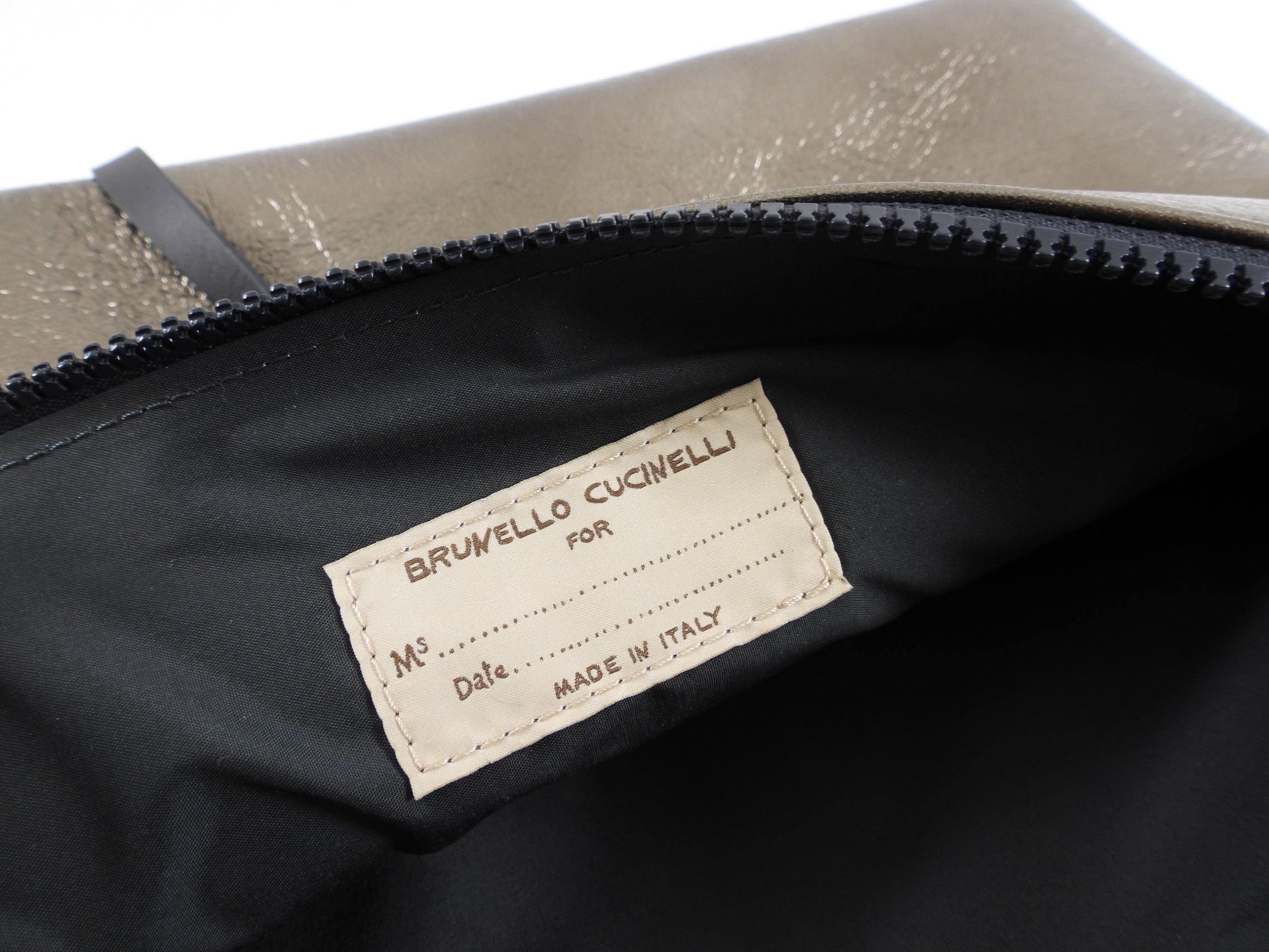 Brunello Cucinelli Pewter Metallic Leather Zip Large Pouch Clutch Bag for Women | Luxury Evening Bag for Parties, Weddings & Special Occasions