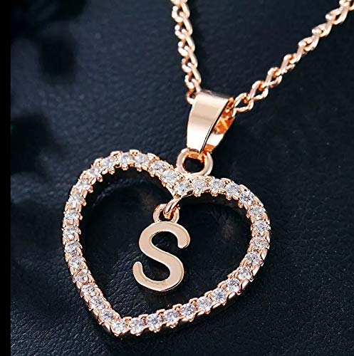Diamond Heart Alphabet Pendant Necklace for Women & Girls - Personalized Initial Jewelry Gift for Birthday, Anniversary, Valentine's Day | Elegant Everyday Wear & Special Occasion Accessory