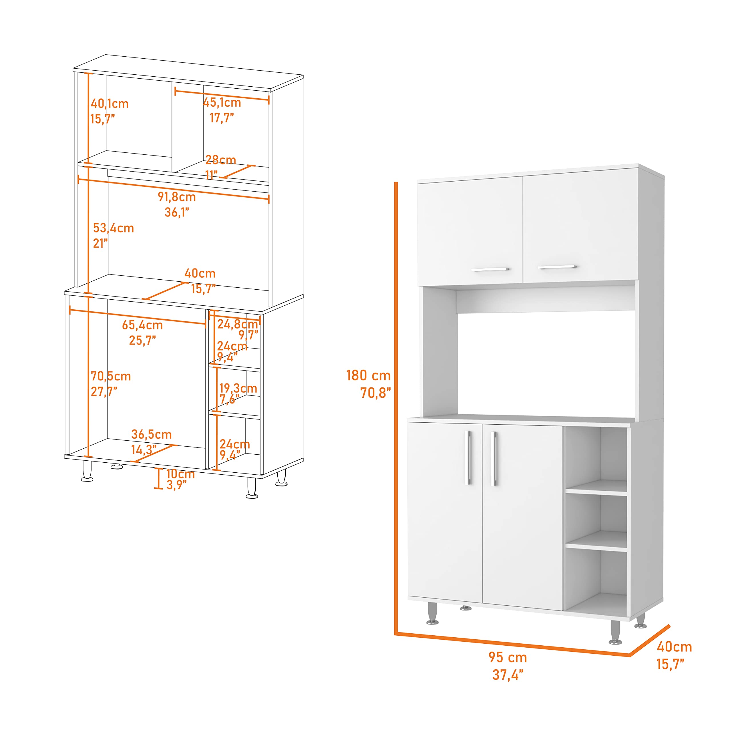 White Colorado Pantry Cabinet with 3 Open Shelves & 1 Storage Cabinet - Kitchen Organization Solution for Spices, Cookbooks & Small Appliances