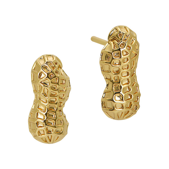 Goldbug Collection Large Peanut Stud Earrings - 14K Gold Plated Dainty Peanut Shaped Earrings for Women | Perfect for Everyday Wear, Gift Giving & Special Occasions