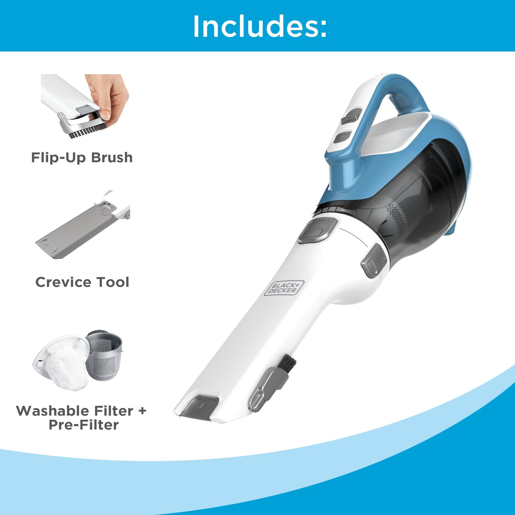 BLACK+DECKER Dustbuster AdvancedClean Cordless Handheld Vacuum Cleaner - Powerful 20V Lithium Battery, Lightweight for Home, Car, Stairs & Pet Hair Cleaning with Crevice Tool (CHV1410L) | Perfect for Quick Cleanups on Furniture, Carpets & Hard-to-Reach Areas