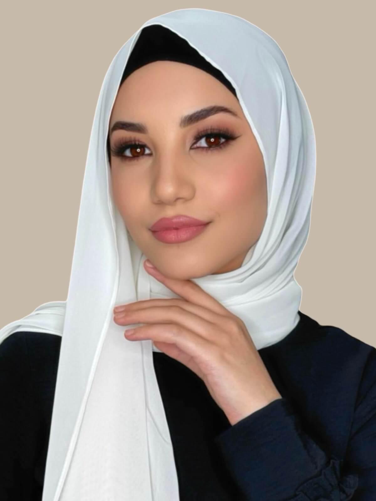 Luxury Floral White Chiffon Hijab Scarf - Elegant Muslim Women's Headscarf for Daily Wear, Prayer & Special Occasions