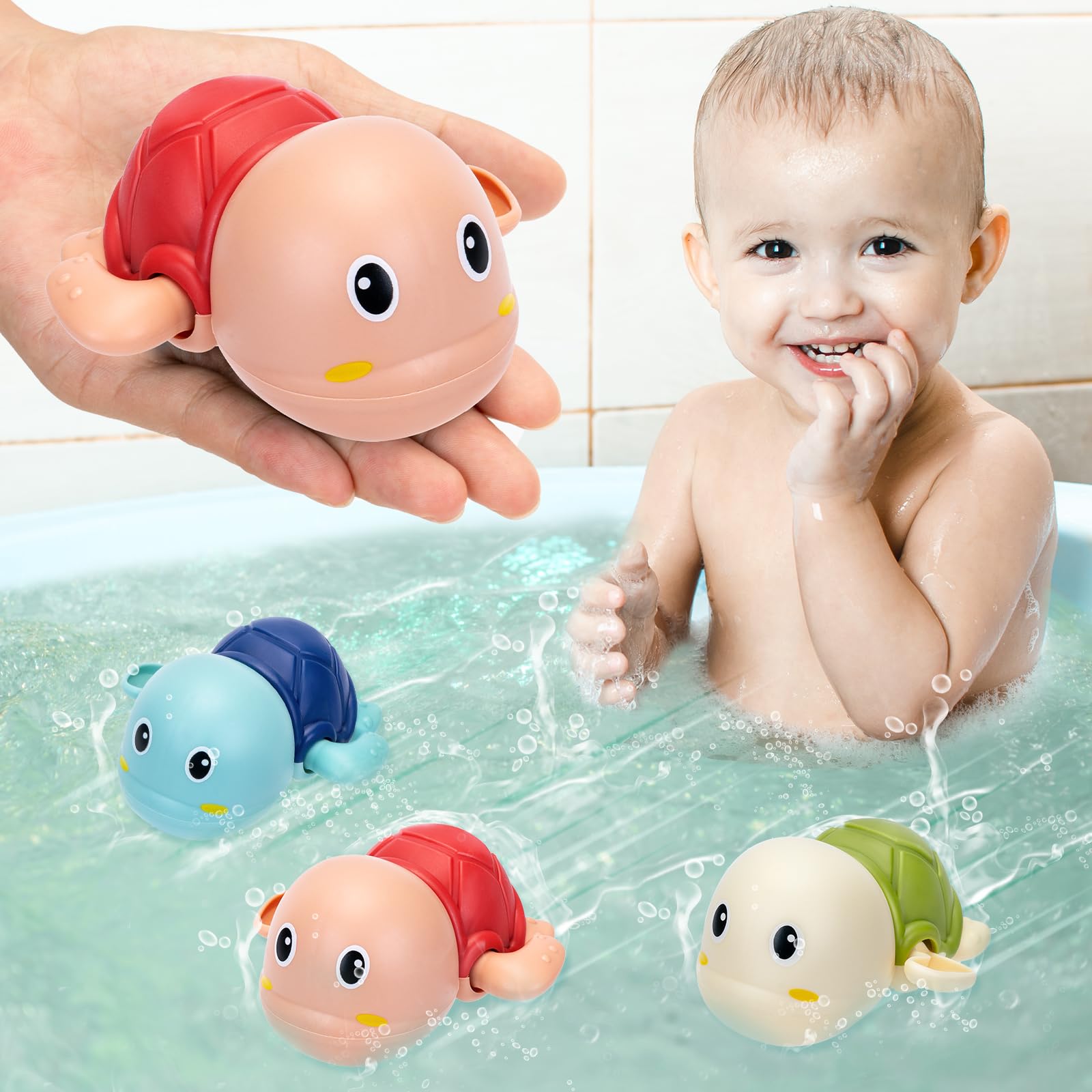 3 Pack Cute Turtle Bath Toys for Toddlers 1-3 - Fun Water Play for Boys & Girls
