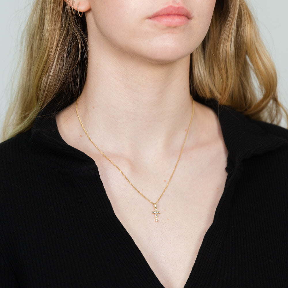 9ct Yellow and White Gold Two-Tone Diamond-Cut Small Cross Pendant Necklace - Elegant Jewelry Gift for Women, Perfect for Everyday Wear, Special Occasions & Religious Events