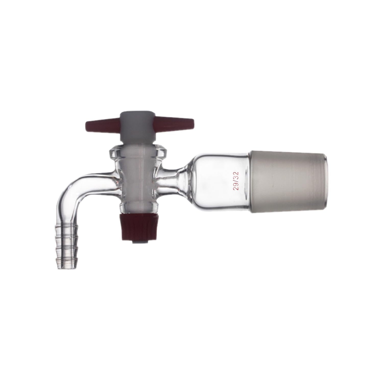 29/32 Glass Vacuum Adapter with PTFE Stopcock - 90° Bend 10mm Hose Connector for Lab Distillation, Chemistry Experiments & Scientific Research