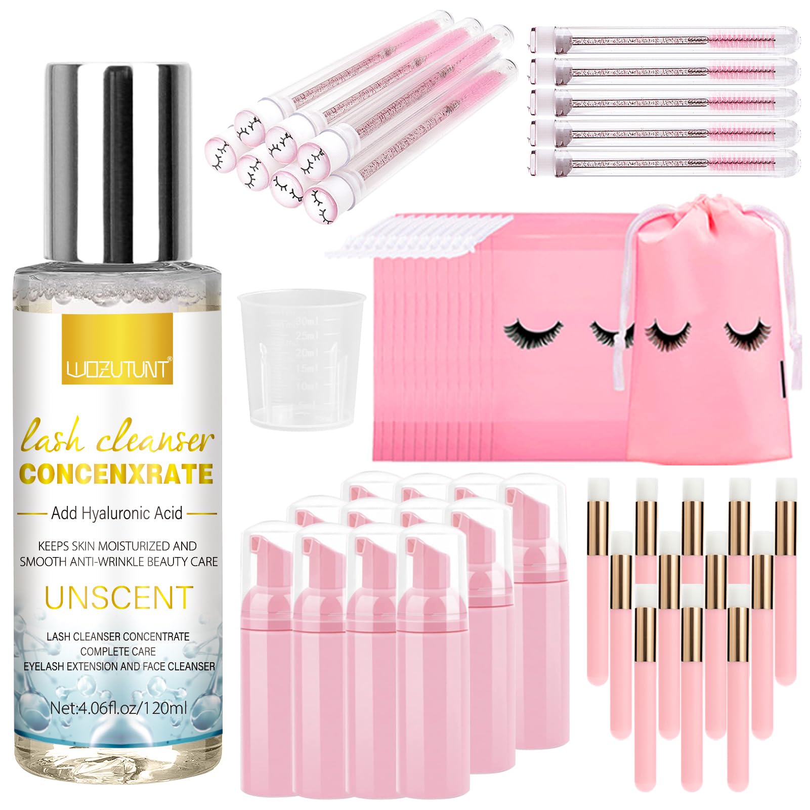 4.06oz Professional Lash Extension Shampoo Concentrate - Natural Foaming Eyelash Cleanser for Extensions | Gentle Lash Cleanser Kit for Daily Use & Salon Care