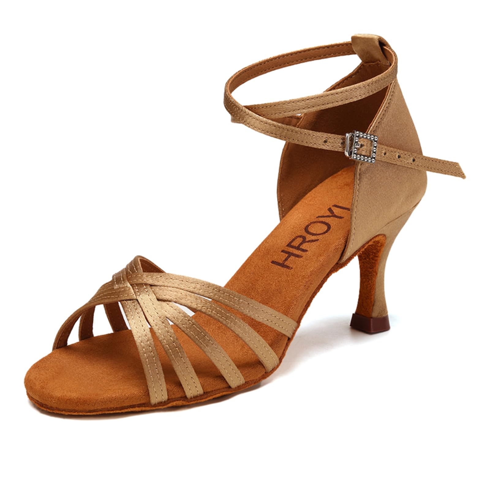 HROYL Women's Latin Dance Shoes - Professional Satin Ballroom Salsa Shoes for Practice & Performance (EM-213) | Perfect for Dance Competitions, Social Dancing & Studio Classes
