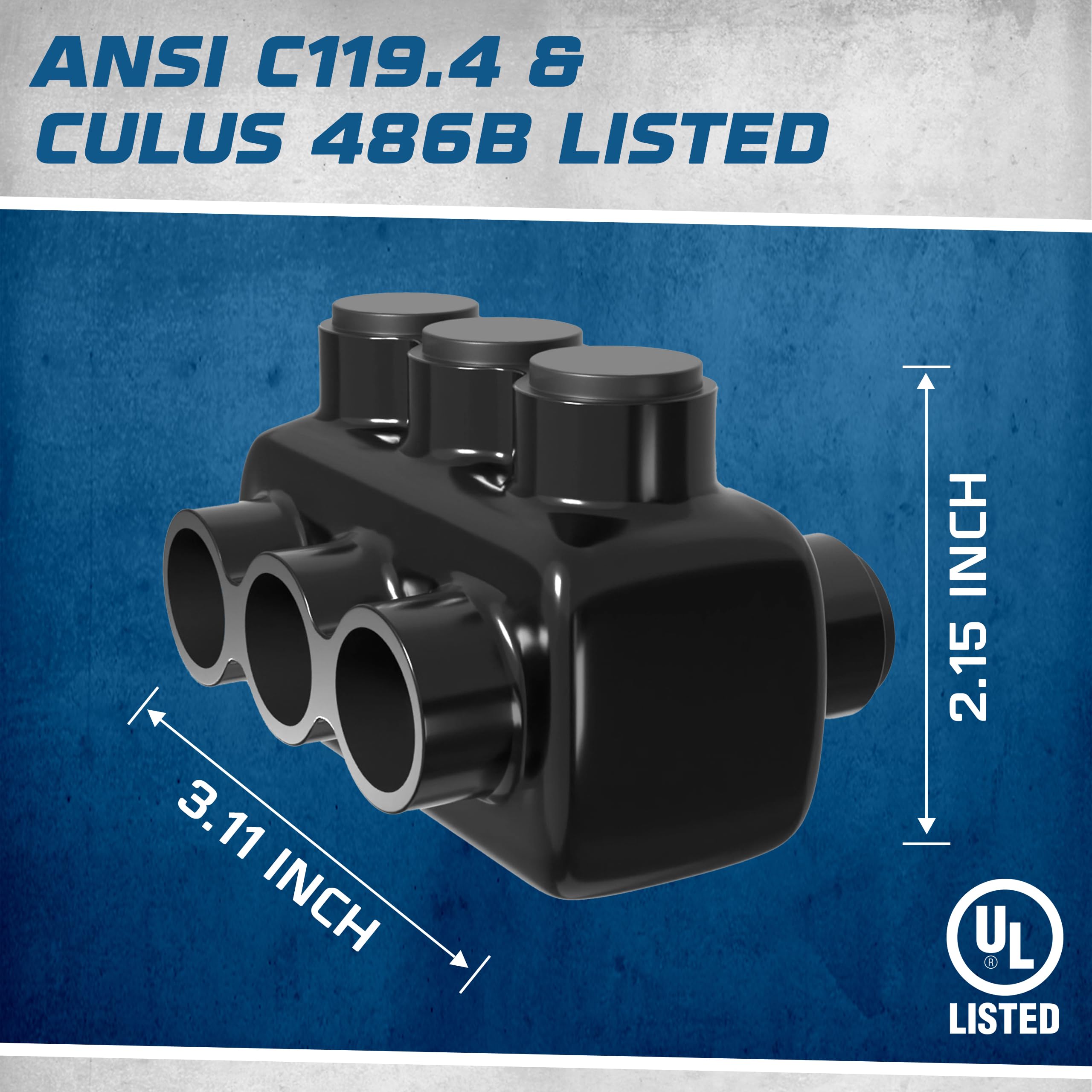 OHLECTRIC 2 Pack Insulated Wire Connectors - 3 Port Dual Side Entry for 250-6 AWG Wires with 5/16