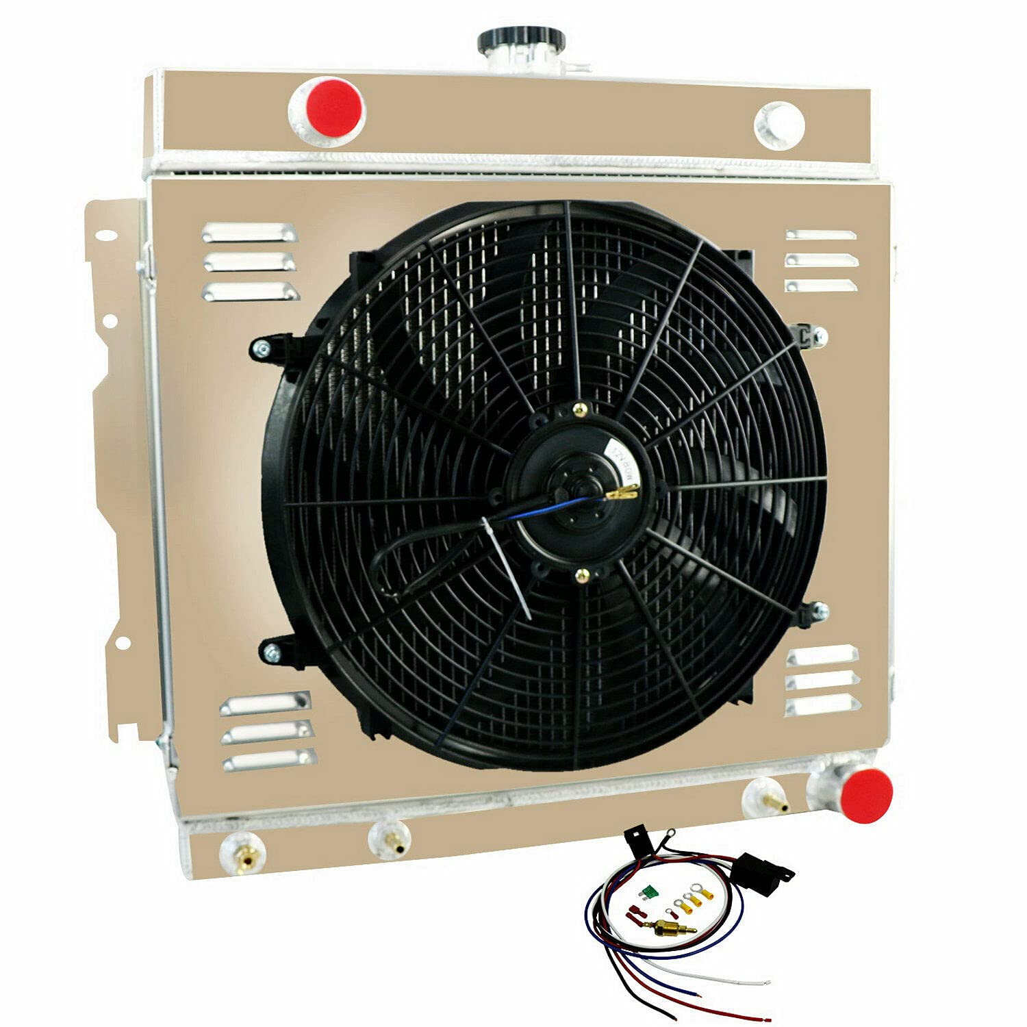 4 Row Aluminum Radiator Shroud Fan Kit for 1975-1979 Dodge D/W 100 150 200 Truck 5.2L 5.9L V8 - Heavy Duty Cooling Upgrade for Off-Road & Towing