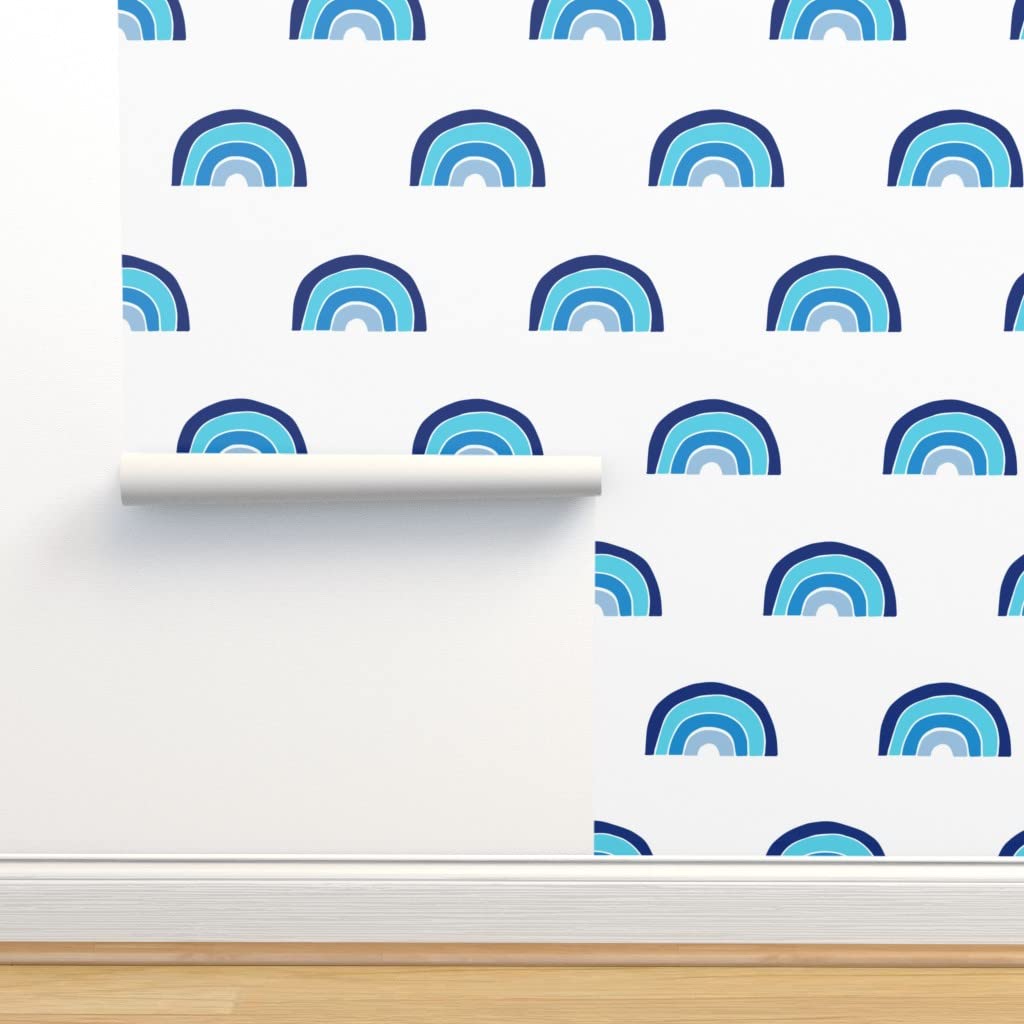 12ft x 2ft Removable Wallpaper - Rainbow Baby Boy Nursery Decor, Midcentury Modern Abstract Blue Peel & Stick Wallpaper by Spoonflower | Perfect for Kids Room, Nursery, Playroom & Home Office