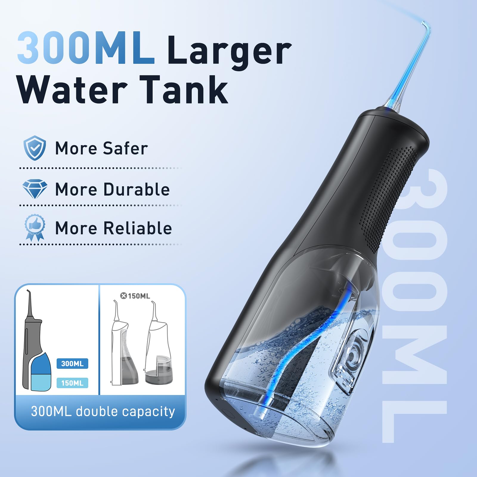 Portable Water Dental Flosser with 4 Modes - 300ML Cordless Oral Irrigator for Teeth Cleaning, Rechargeable & IPX7 Waterproof - Perfect for Home Use and Travel Oral Care