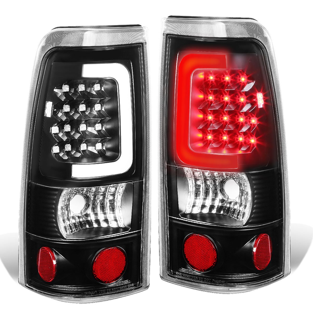 Auto Dynasty Black Housing Clear Lens 3D LED Brake Tail Lights - Compatible with Chevy Silverado & GMC Sierra (Pair) | Enhanced Visibility & Style for Pickup Trucks