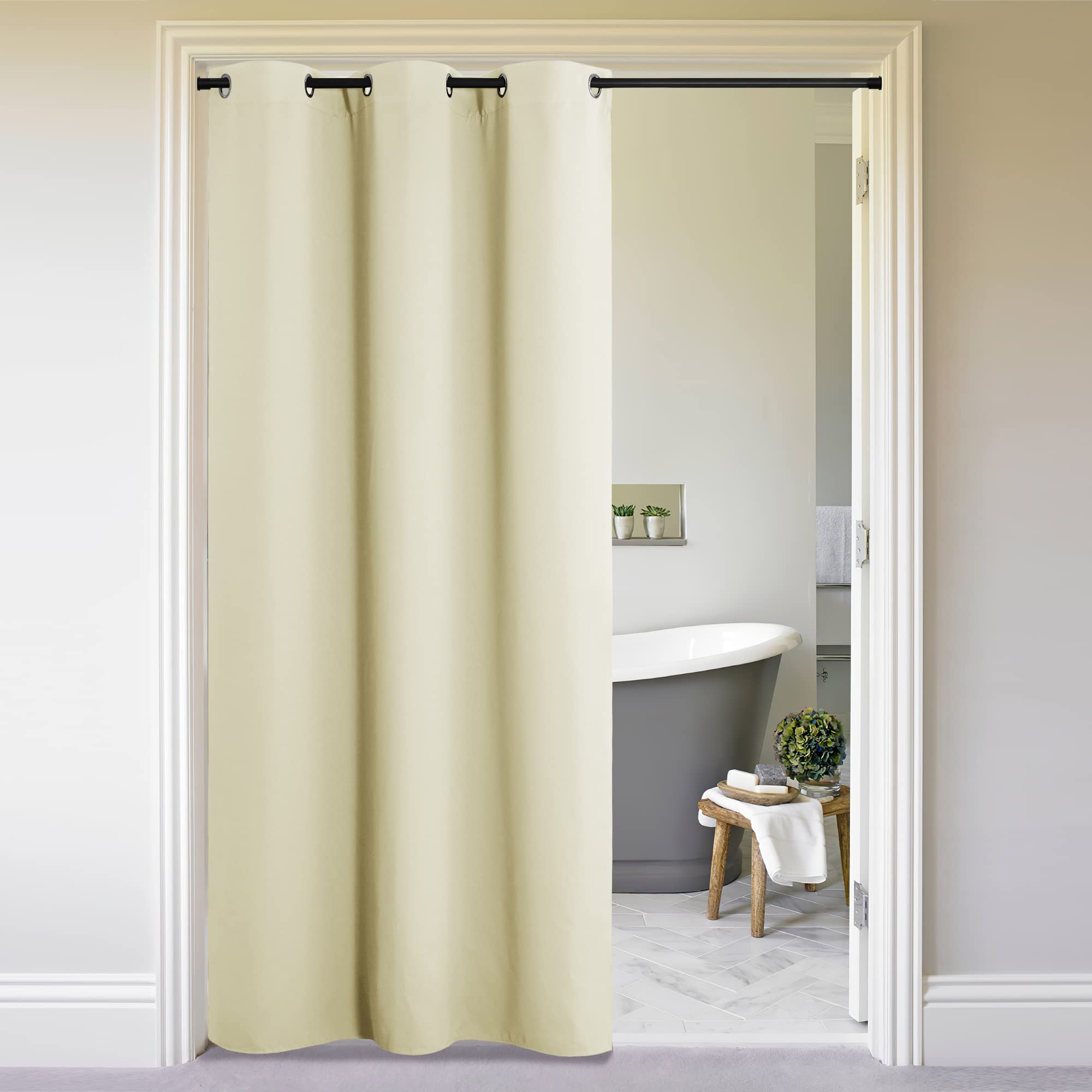 NICETOWN 84 Inch Blackout Door Curtain for Bedroom & Closet - Room Divider, Privacy Curtain with Thermal Insulation (1 Panel, 7ft x 5ft, Beige) - Perfect for Doorways, Windows & Temporary Room Partitions